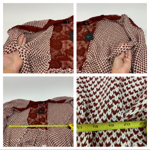 Rare Boho Ryu Rust Red & White Knit Tied Cardigan Sweater New Nwt Size Large - Picture 16 of 16